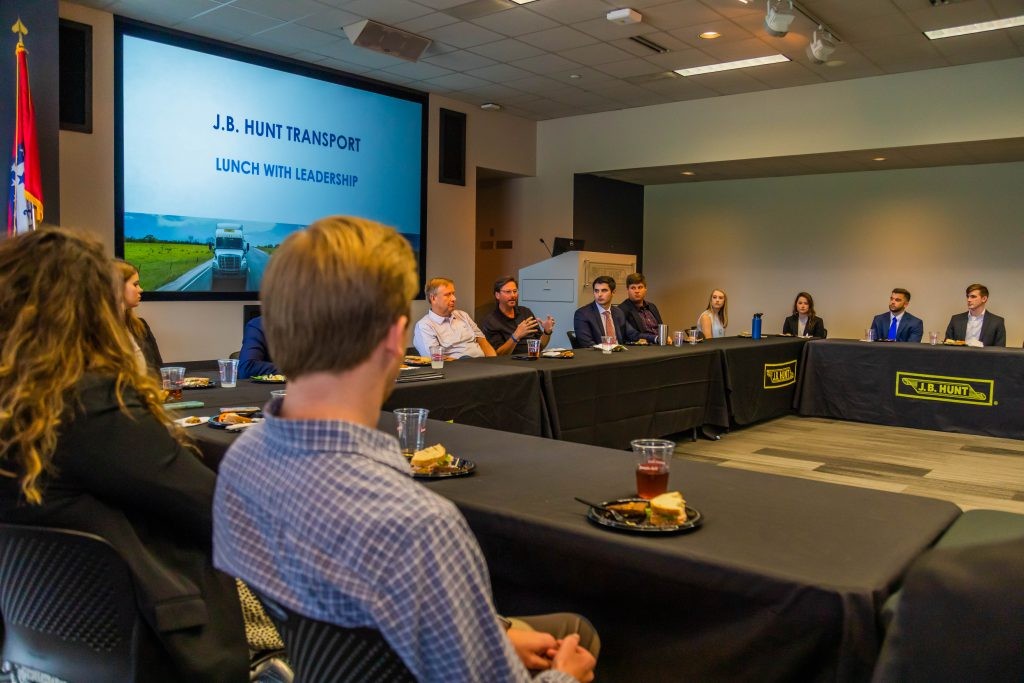 A group of J.B. Hunt interns attending J.B. Hunt's Lunch with Leadership event.