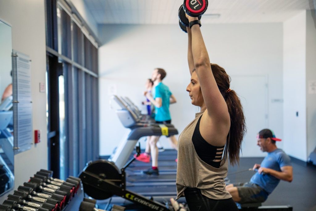 J.B. Hunt employees work out at company gym.