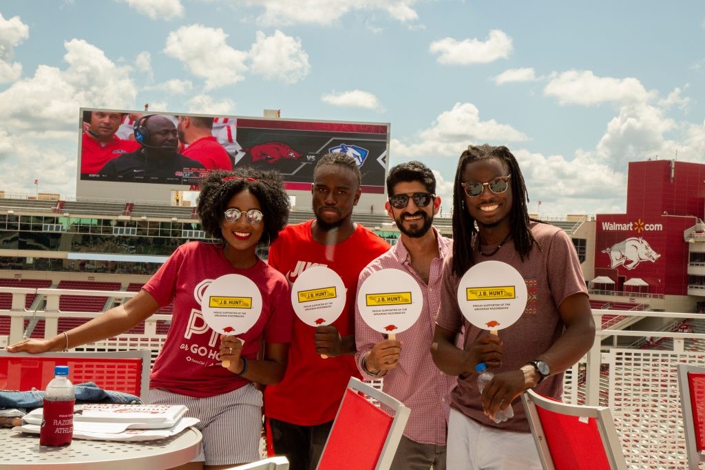 J.B. Hunt scholarship recipients at Arkansas football game