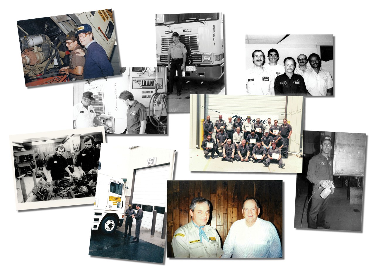 A collage of photos of Mr. Hunt and maintenance techs.