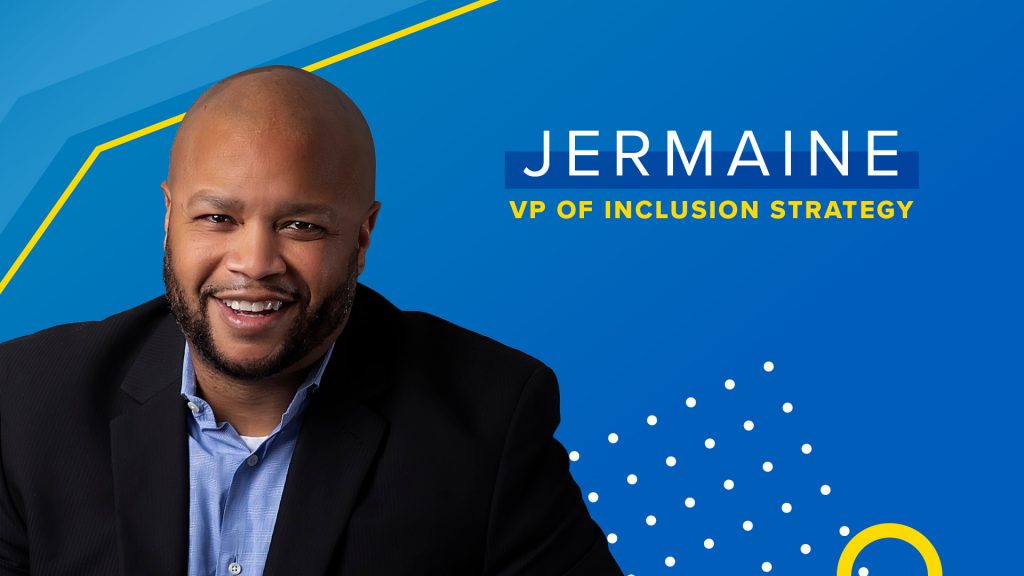Graphic photo of JB Hunt Vice President of Inclusion Strategy Jermaine Oldham on blue background