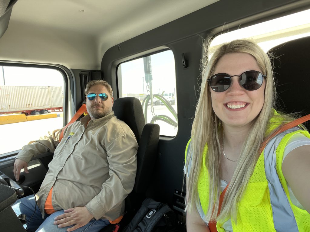 Manager Trainee, Abby, participating in a ride-along with one of her drivers.